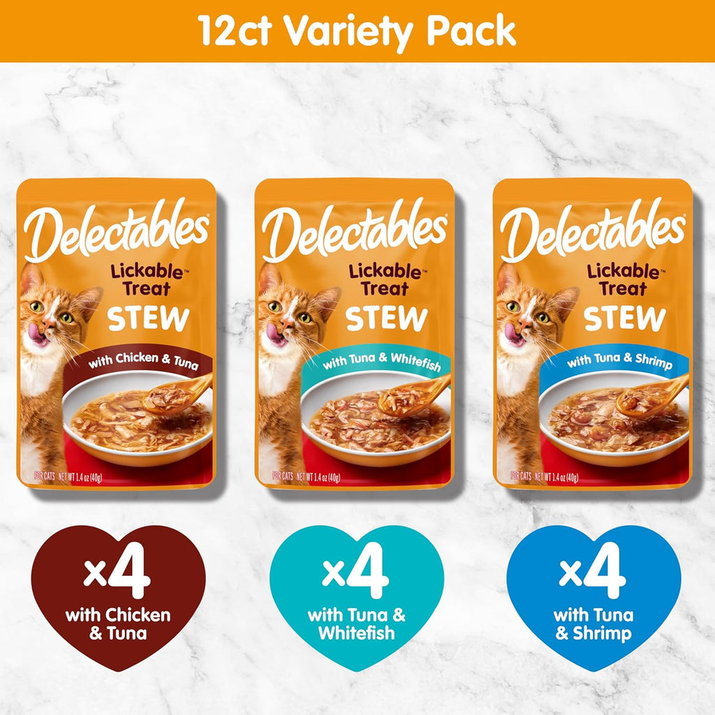 Single serve Delectables wet cat food topper pouch being opened