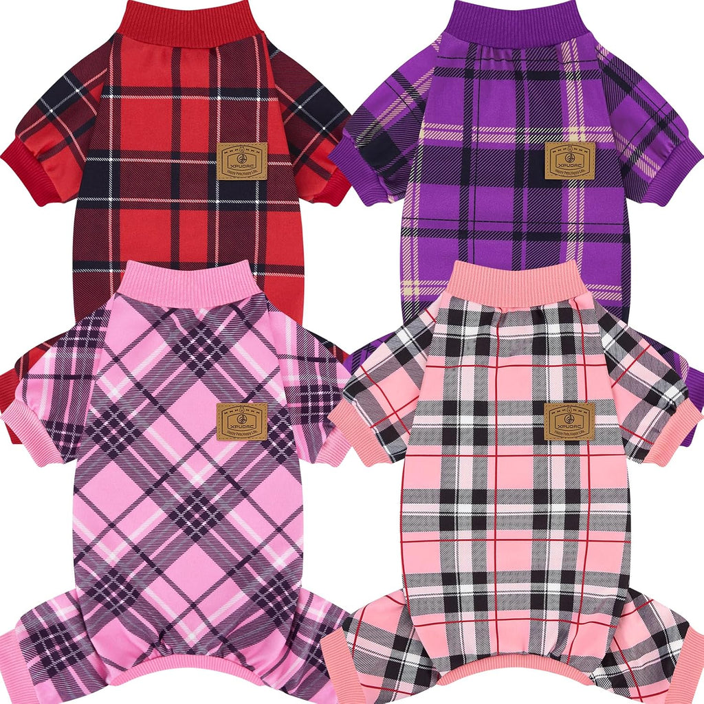 XPUDAC 4 Pack Dog Pajamas Striped Dog Clothes for Small Medium Dogs Girl Boy Comfy Puppy Outfit Doggy Jammies Onesie Pet Costume, Blue, Grey, Green, M - Image 12