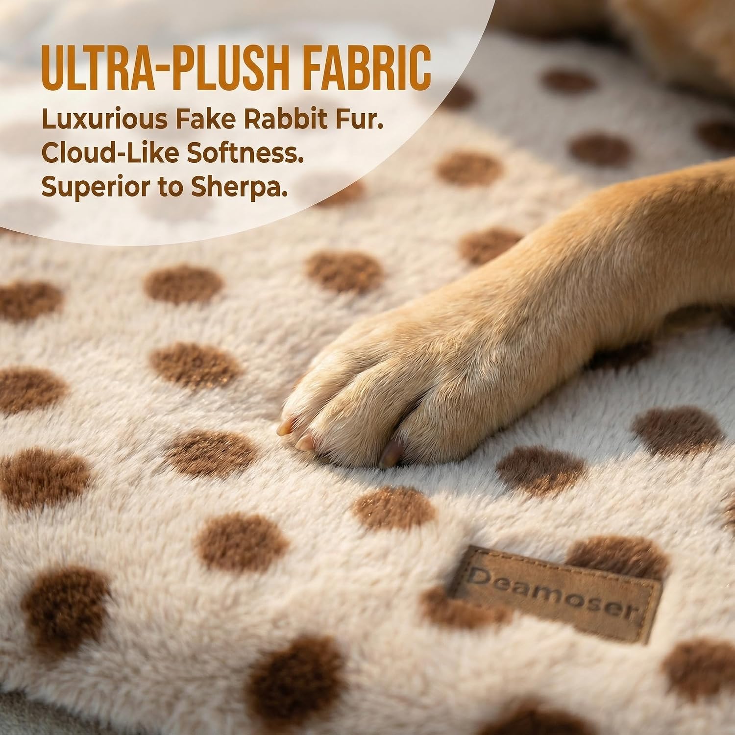 Deamoser cat mat showing plush rabbit fur texture