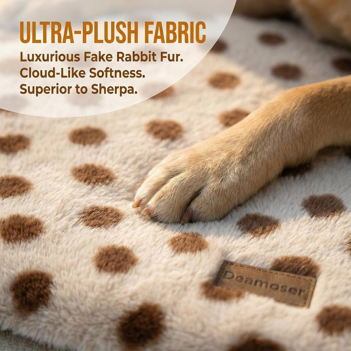 Deamoser cat mat showing plush rabbit fur texture