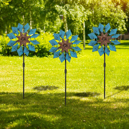 Aoutrow 3 pack blue metal wind spinners front view