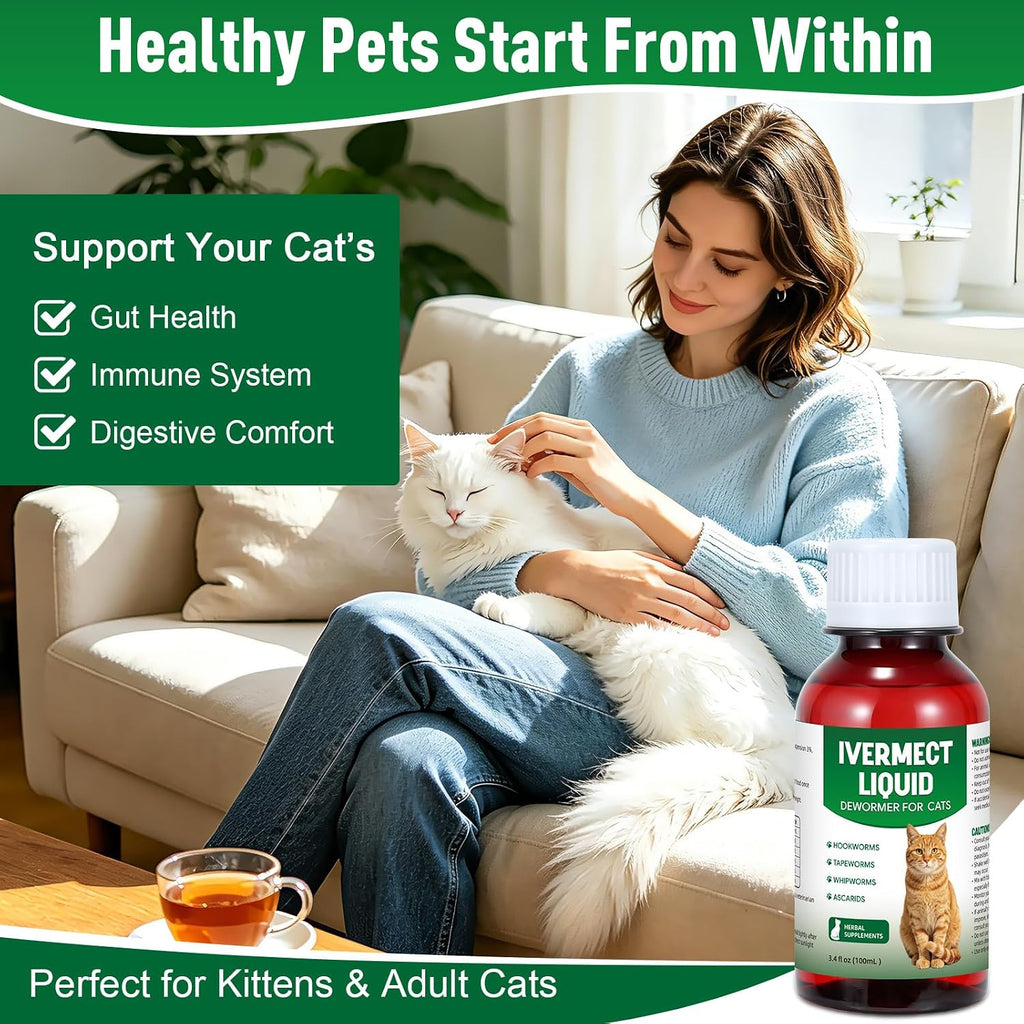 Aether broad spectrum cat dewormer liquid being mixed into wet pet food