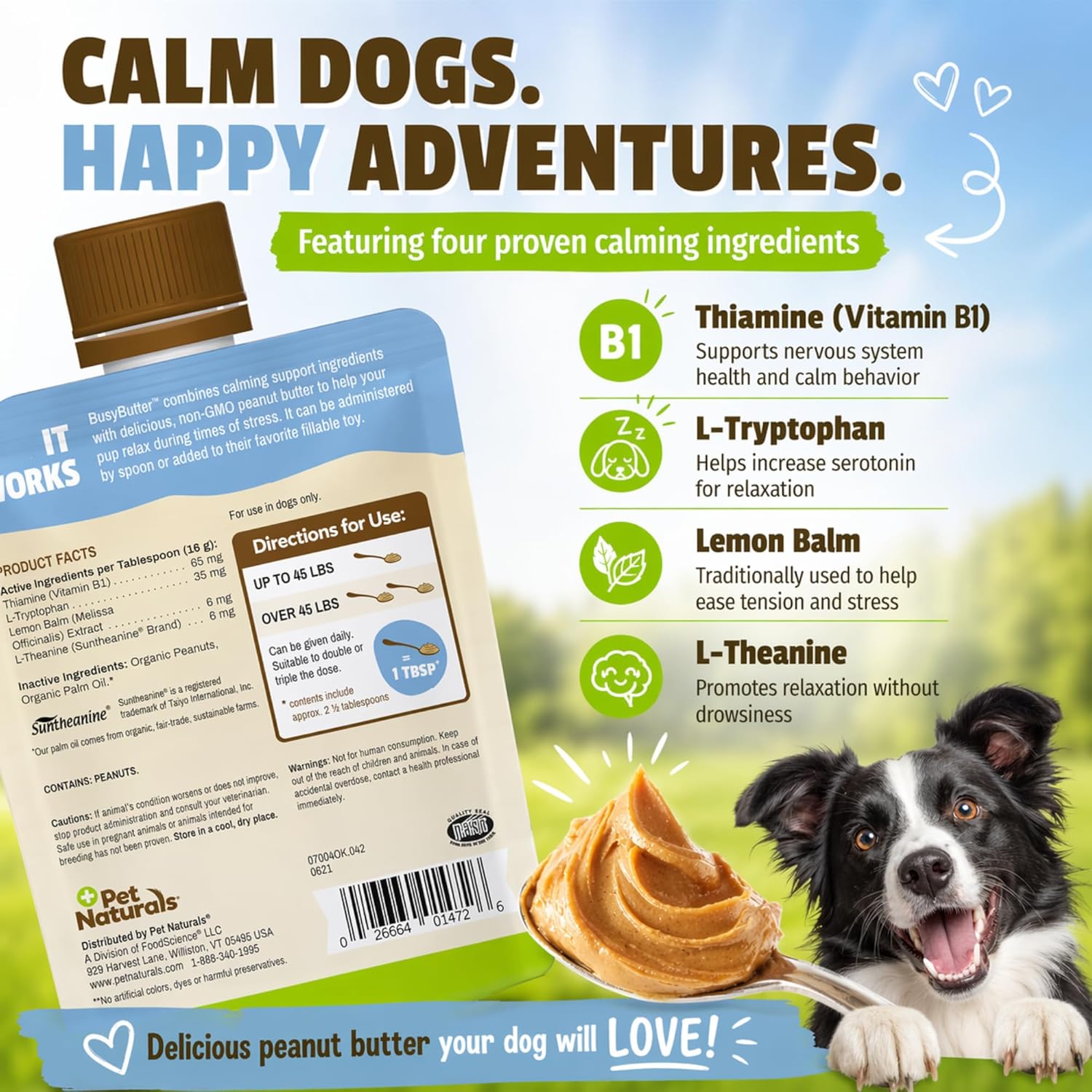 Close up of natural ingredients label on a pet wellness treat pouch