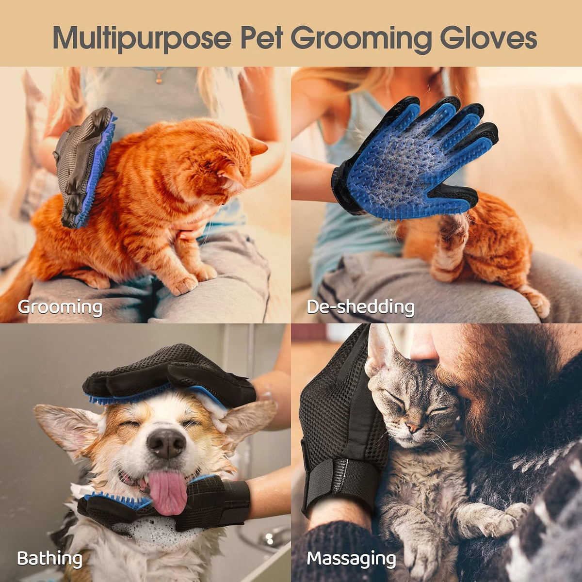 Peeling a sheet of matted pet hair off the blue glove.