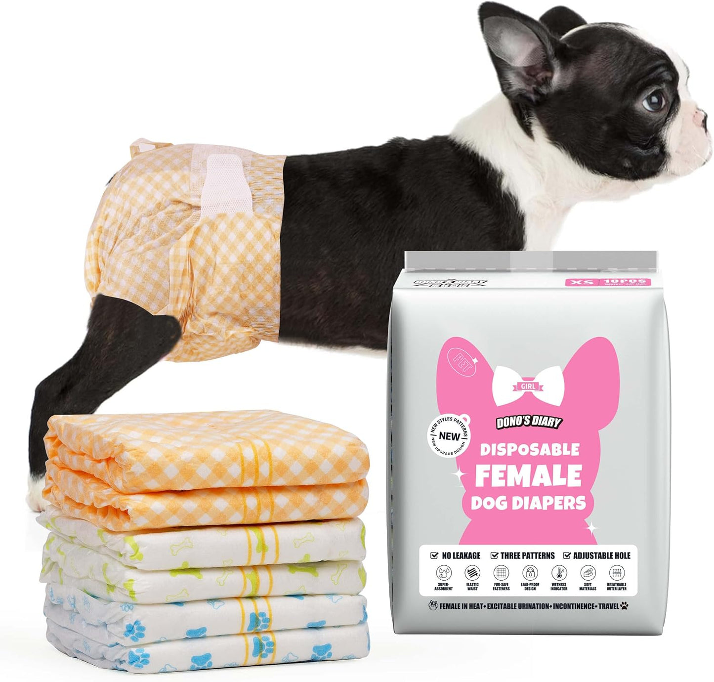 Dono Dog Diapers Female - 60 Pcs, Disposable Puppy Diapers with Wetness Indicator, Super Absorbent Leak-Proof Pet Doggie Diaper for Female Dogs in Peeing or Elderly Incontinence, XXS Size - Image 10