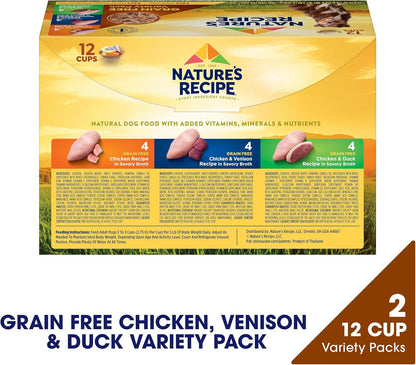 Nature's Recipe wet dog food variety pack individual single serve cups in savory broth
