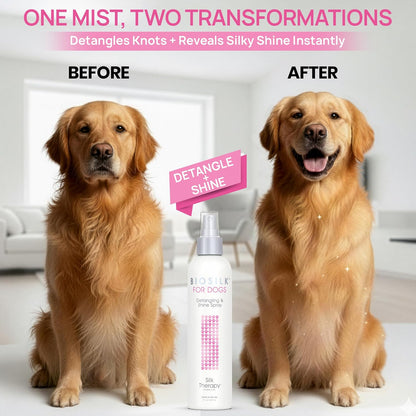 USA imported leave in dog detangling mist for smoothing matted fur.
