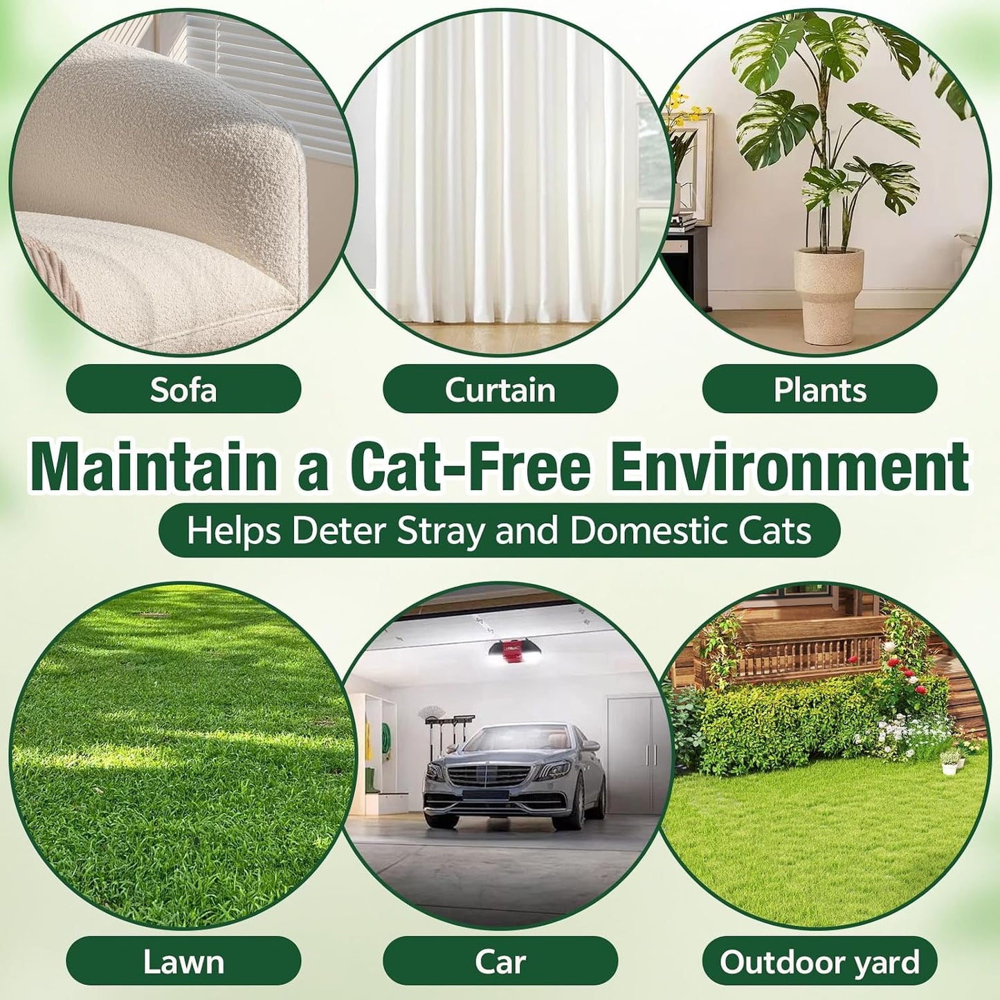 Telunsu indoor cat repellent placement guide next to a living room sofa leg