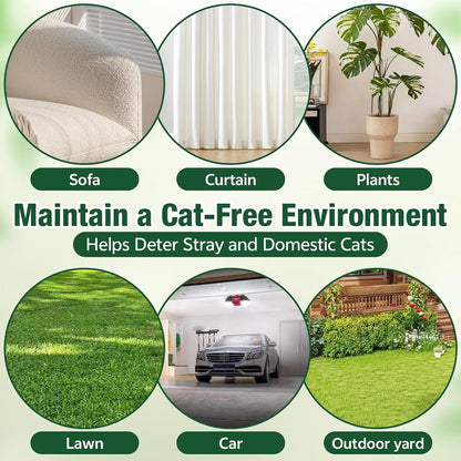 Telunsu indoor cat repellent placement guide next to a living room sofa leg