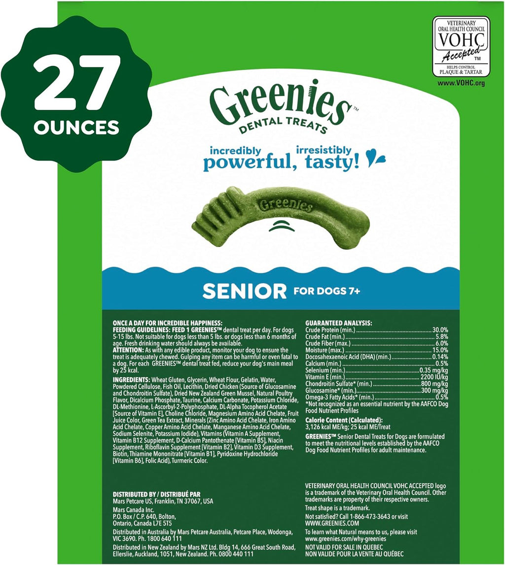 Greenies Dental Treats for Dogs, Veterinarian-Recommended Aging Care Adult Natural Dental Dog Treats, Teenie Size, 27 oz. Pack, 96 Count - Image 10
