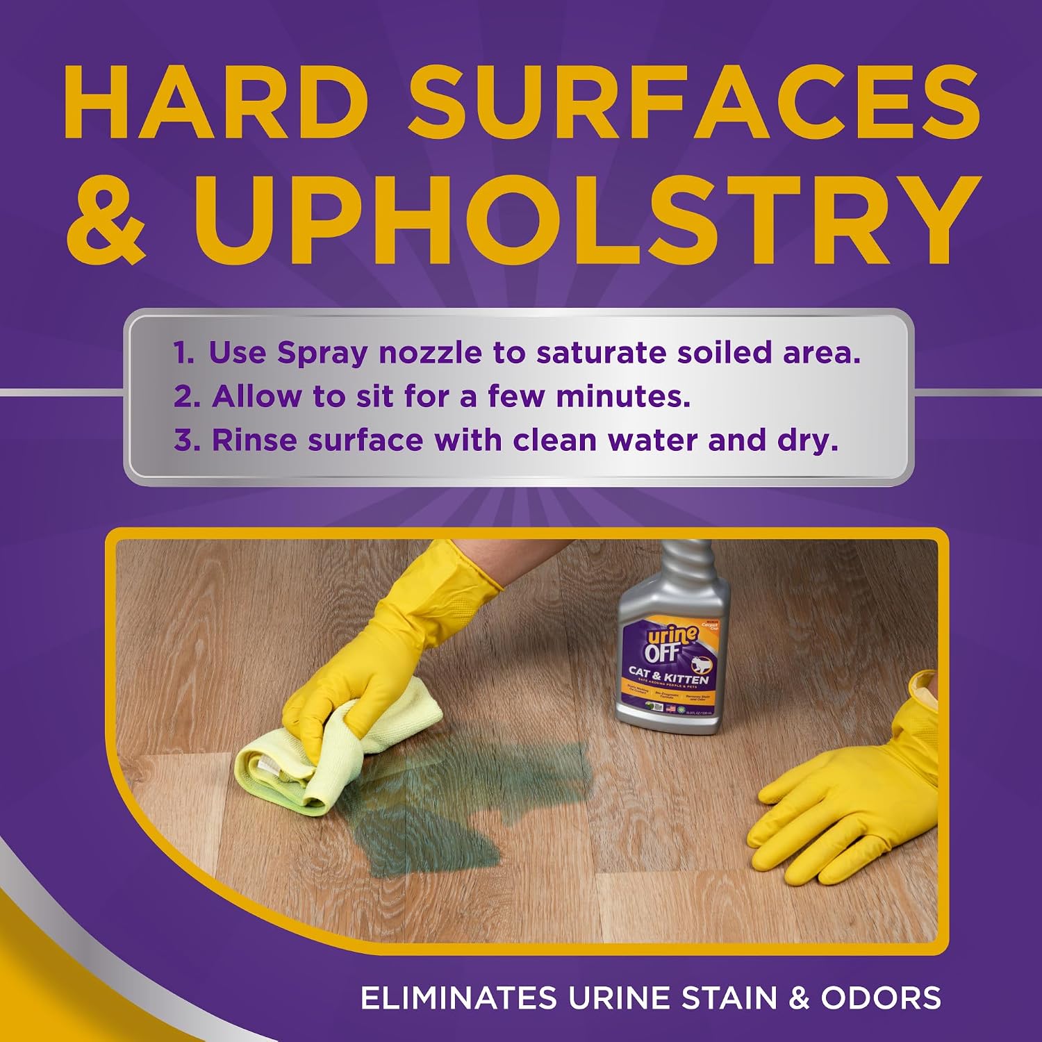 UrineOFF kitten and cat stain remover on hardwood floor