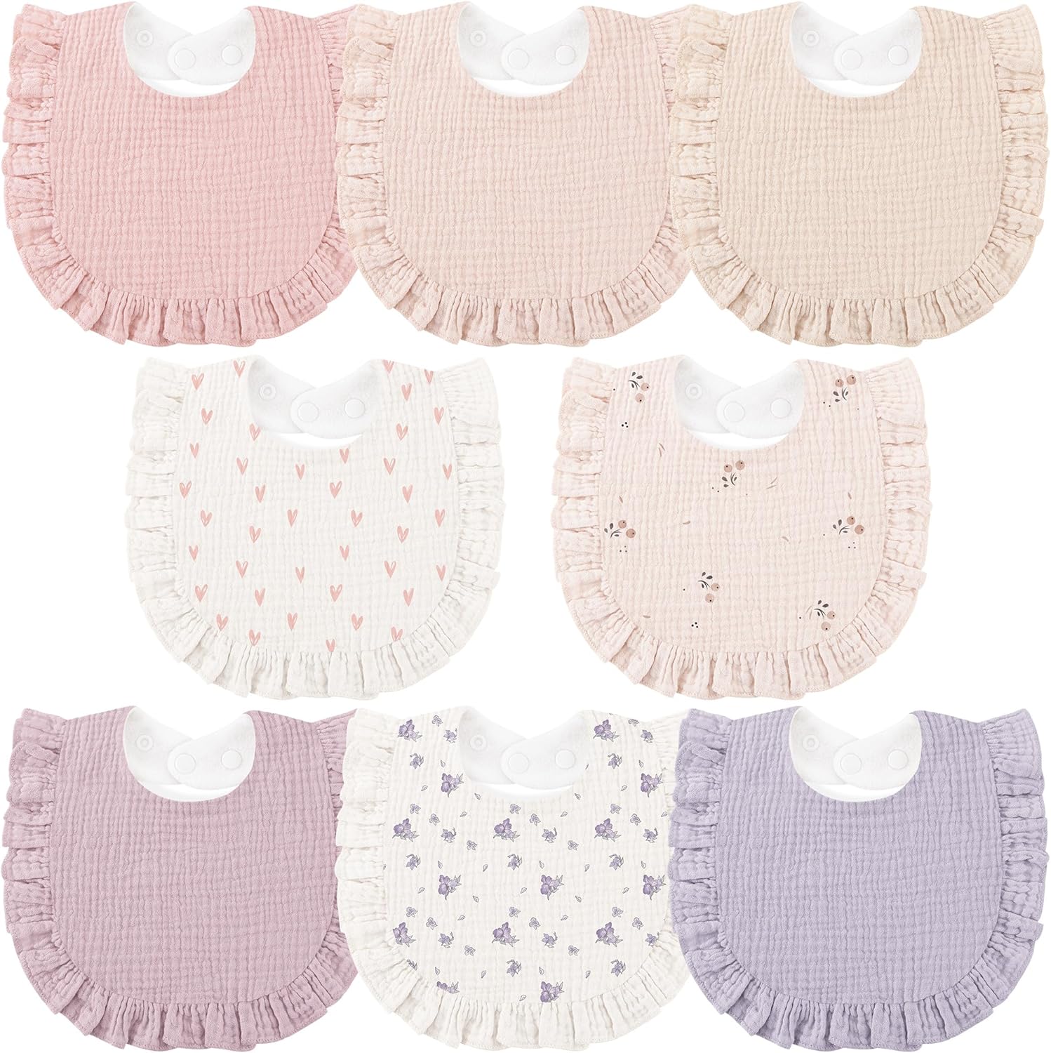 Bearmoss 8 Pack muslin baby drool bibs front view