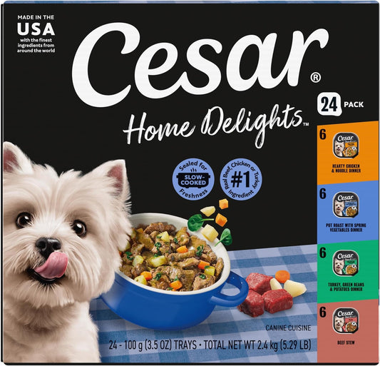Cesar Home Delights adult wet dog food variety pack front view premium pet nutrition