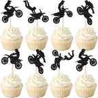 Zhuoweism motorcycle cupcake toppers set with black glitter design