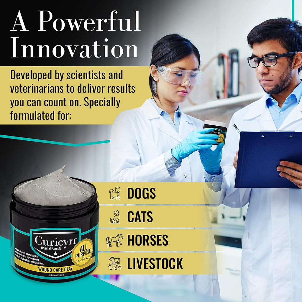 Applying Curicyn wound clay to horse hoof or paw