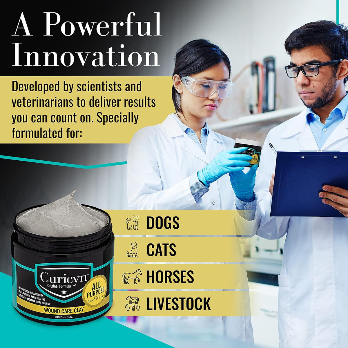 Applying Curicyn wound clay to horse hoof or paw