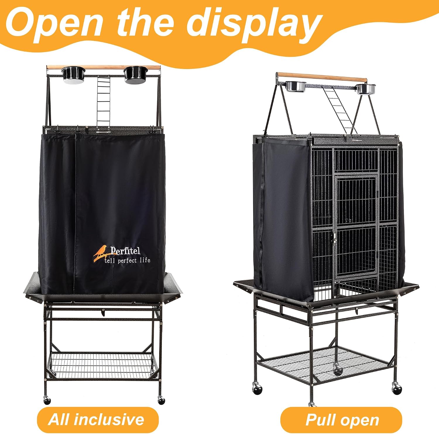 Perfitel non toxic light blocking birdcage accessory demonstrating full shading capability against bright light