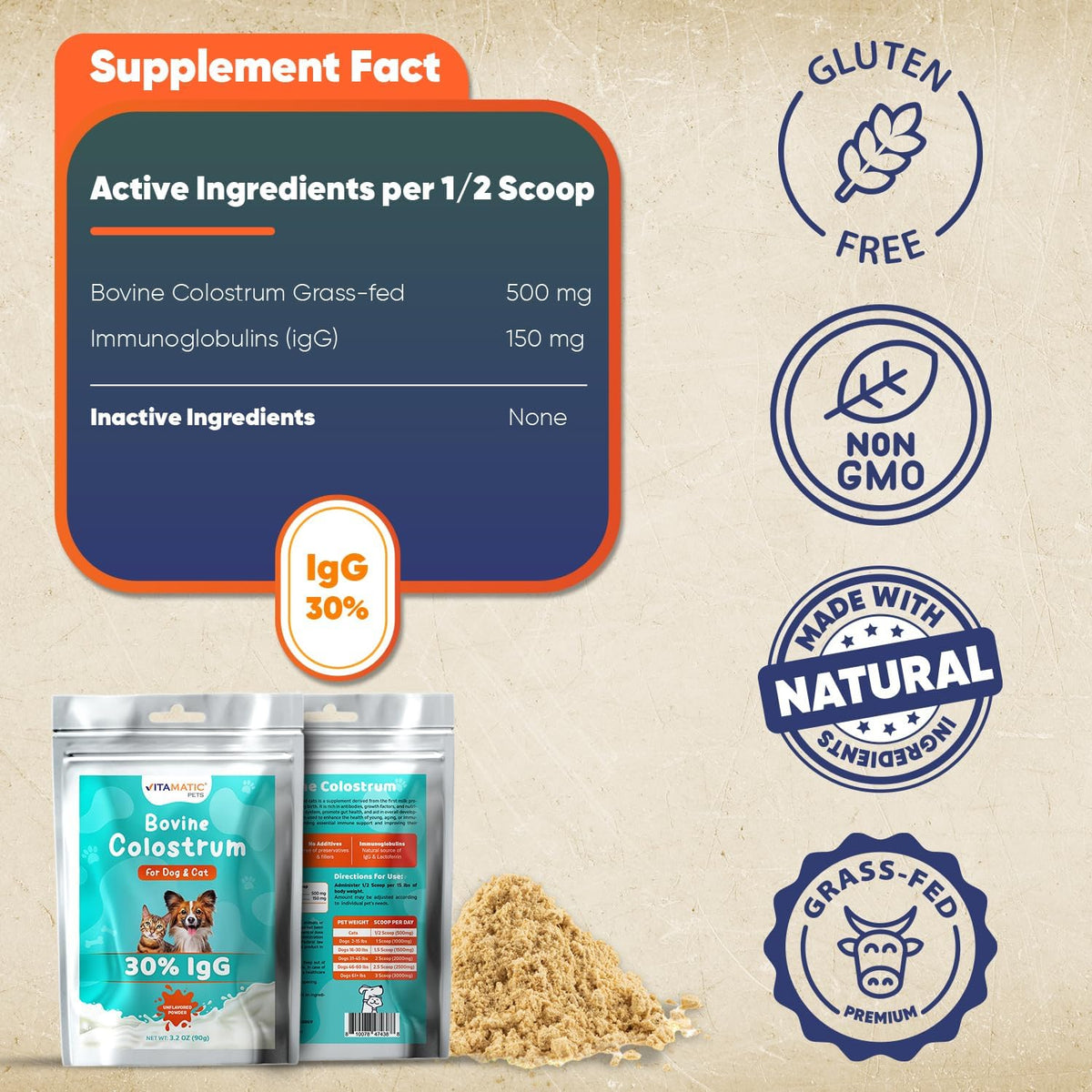 Premium pet immune support supplement packaging back label instructions