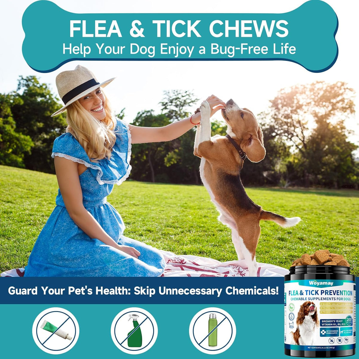 Inside out pest resistance supplement jar by Woyamay for healthy dogs.