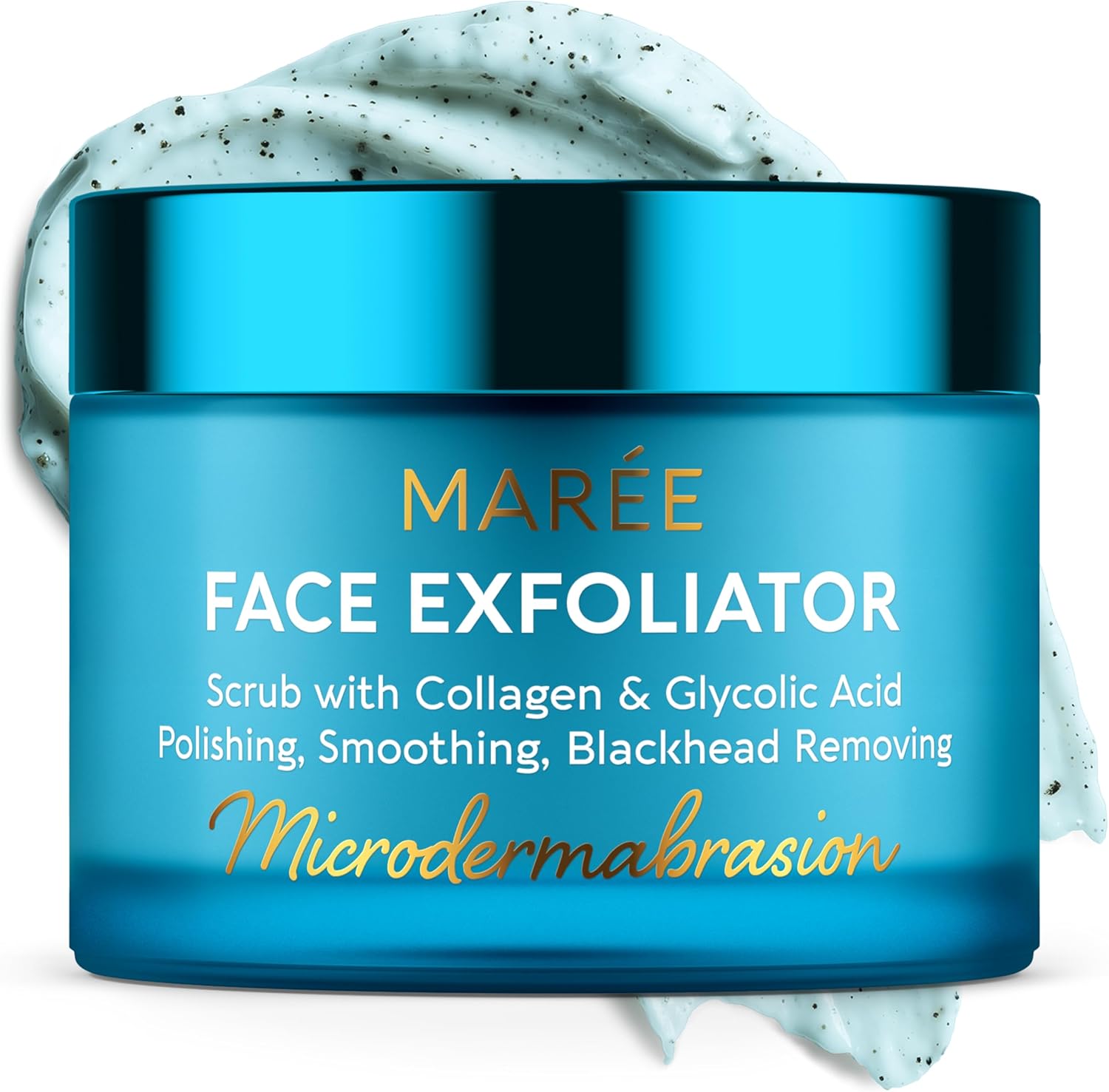MAREE Face Exfoliator teal jar front view microdermabrasion facial scrub