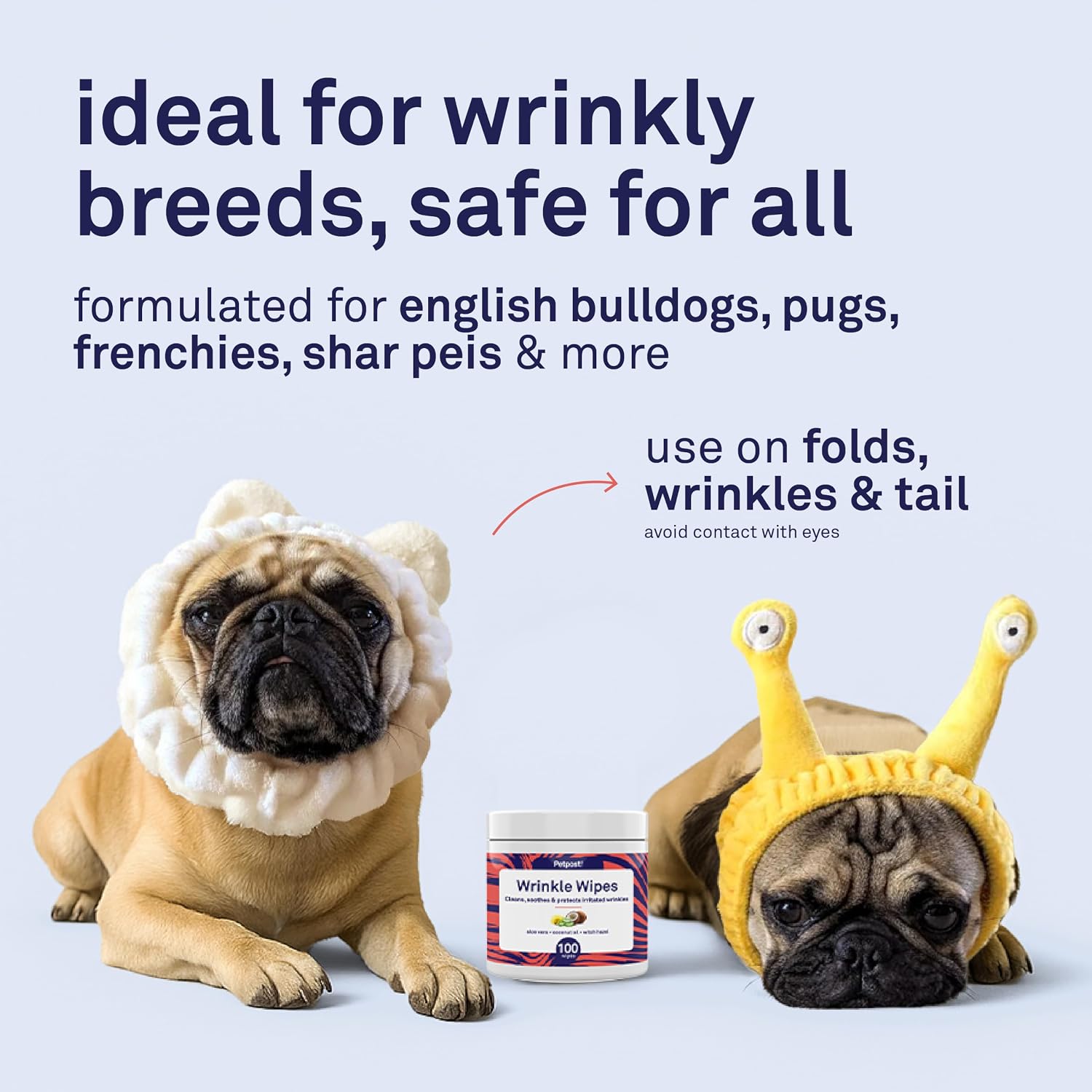 Bulldog being cleaned with Petpost wrinkle wipes