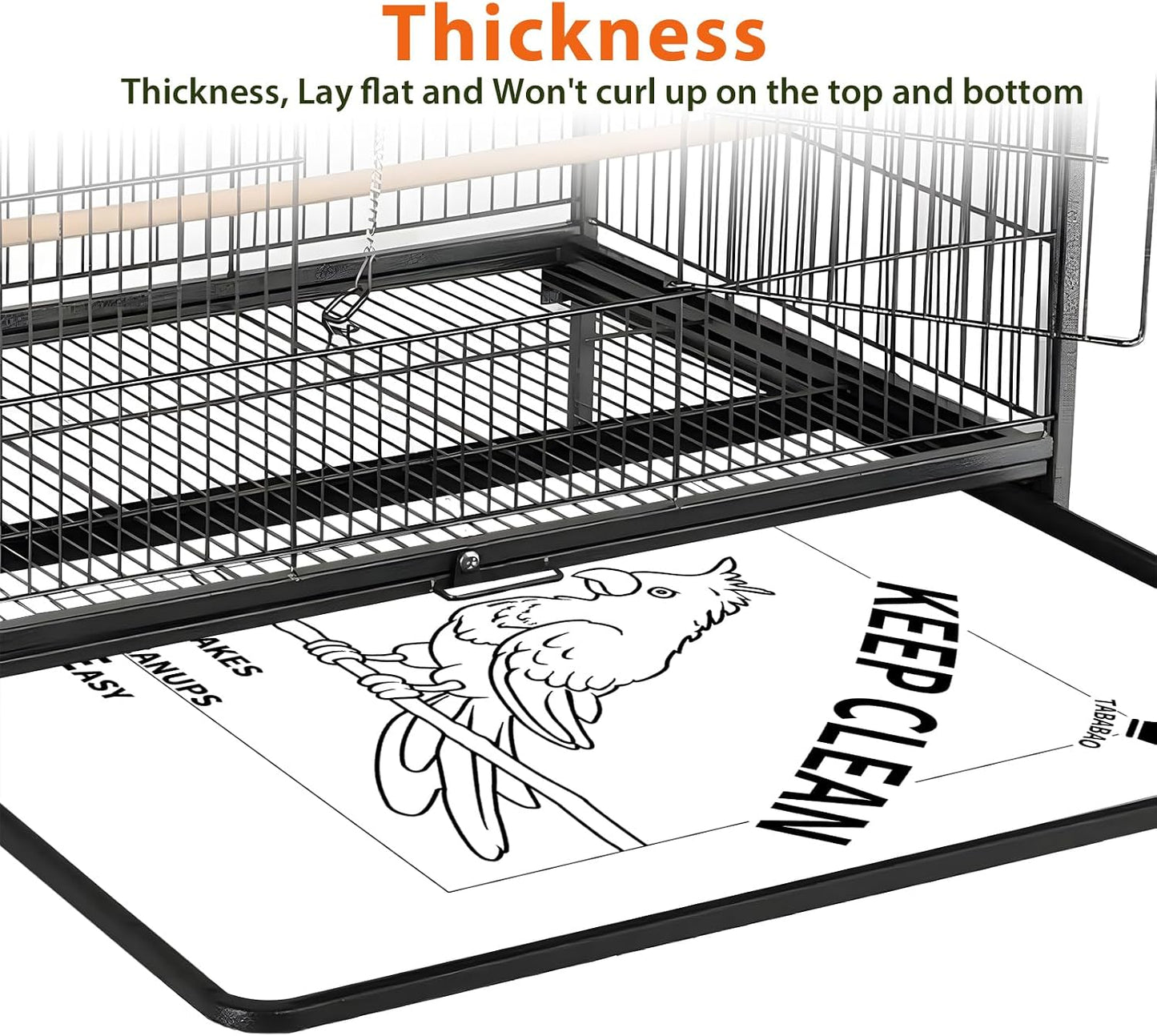 Comparison of Tababao paper liners in a parakeet cage