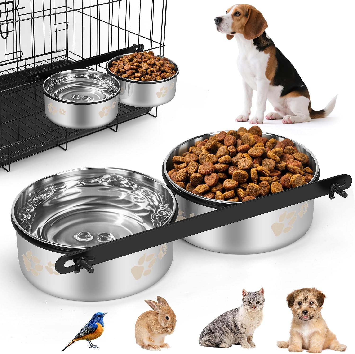 Dog Crate Water Bowls No Spill, 40oz Stainless Steel Dog Food and Water Bowl Set for Large/Medium/Small Pets, Detachable Hanging Pets Bowls for Cage, Kennel, Crate,Convenient for Adding Food and Water - Image 10