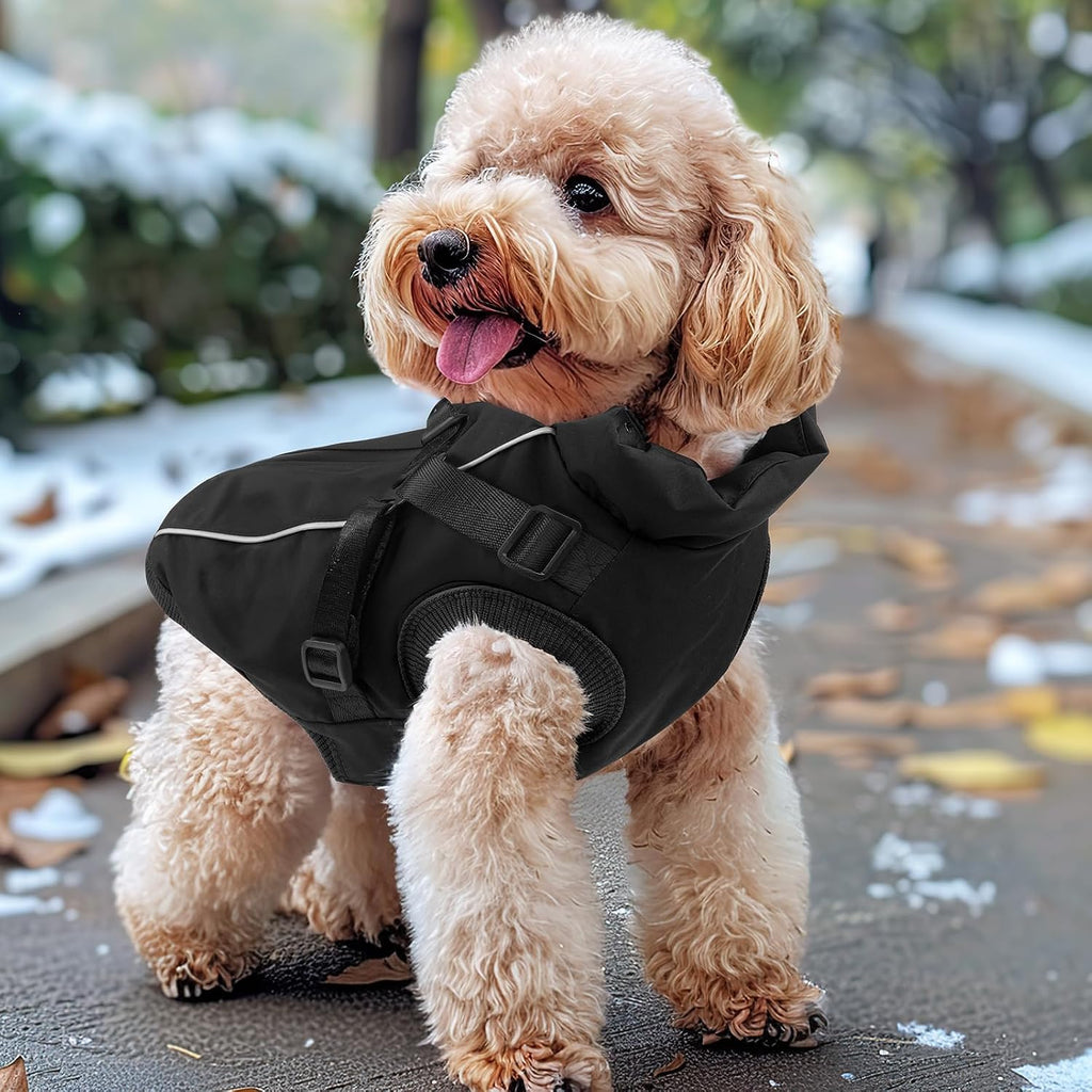 Fiveda small dog winter vest showing flexible elastic neck and leg openings