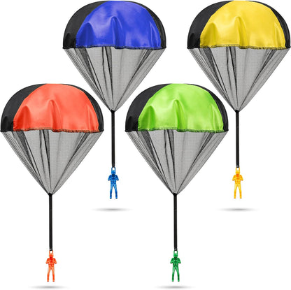 KiddieLoot Tangle Free Throwing Parachute Toys front view of four multi colored packs