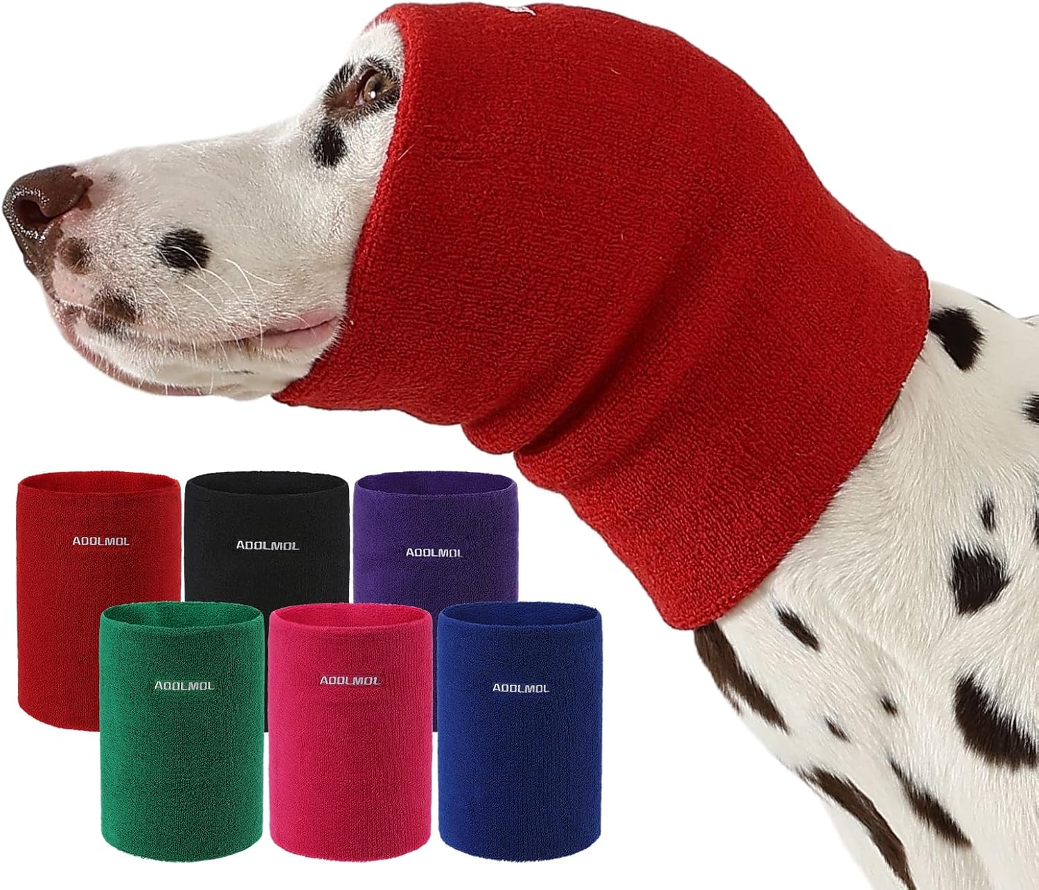 AOOLMOL dog calming hoodie front view red color ear cover for noise protection