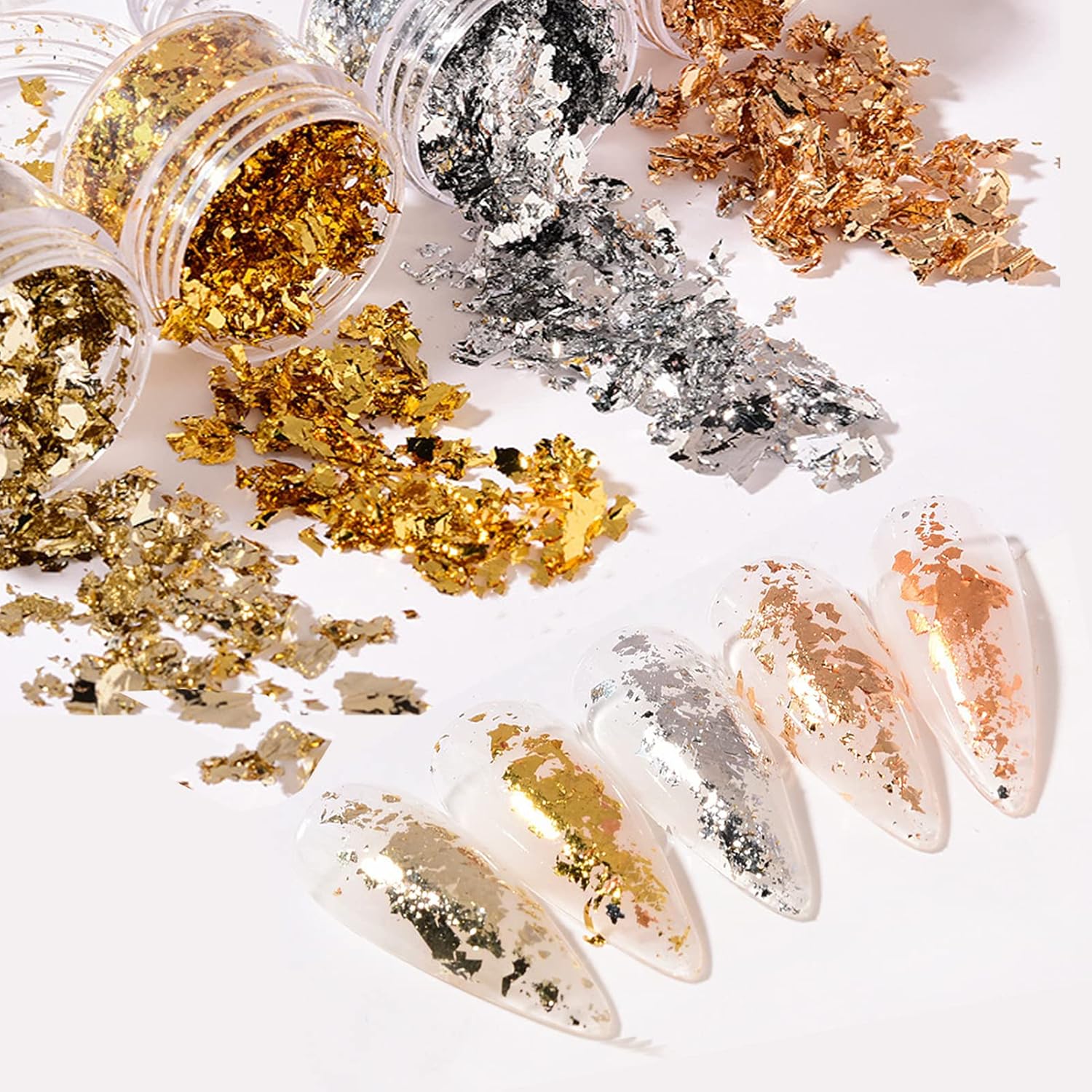 Zjhgdr Nail Foil Flakes 4 bottles set front view