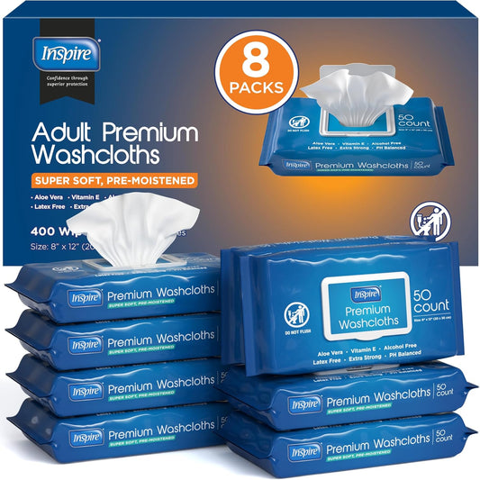 Inspire Adult Wet Wipes 8 pack front view