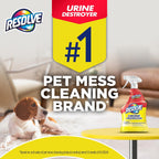 Resolve pet stain and odor remover spray bottle angled view showing carpet cleaning instructions.
