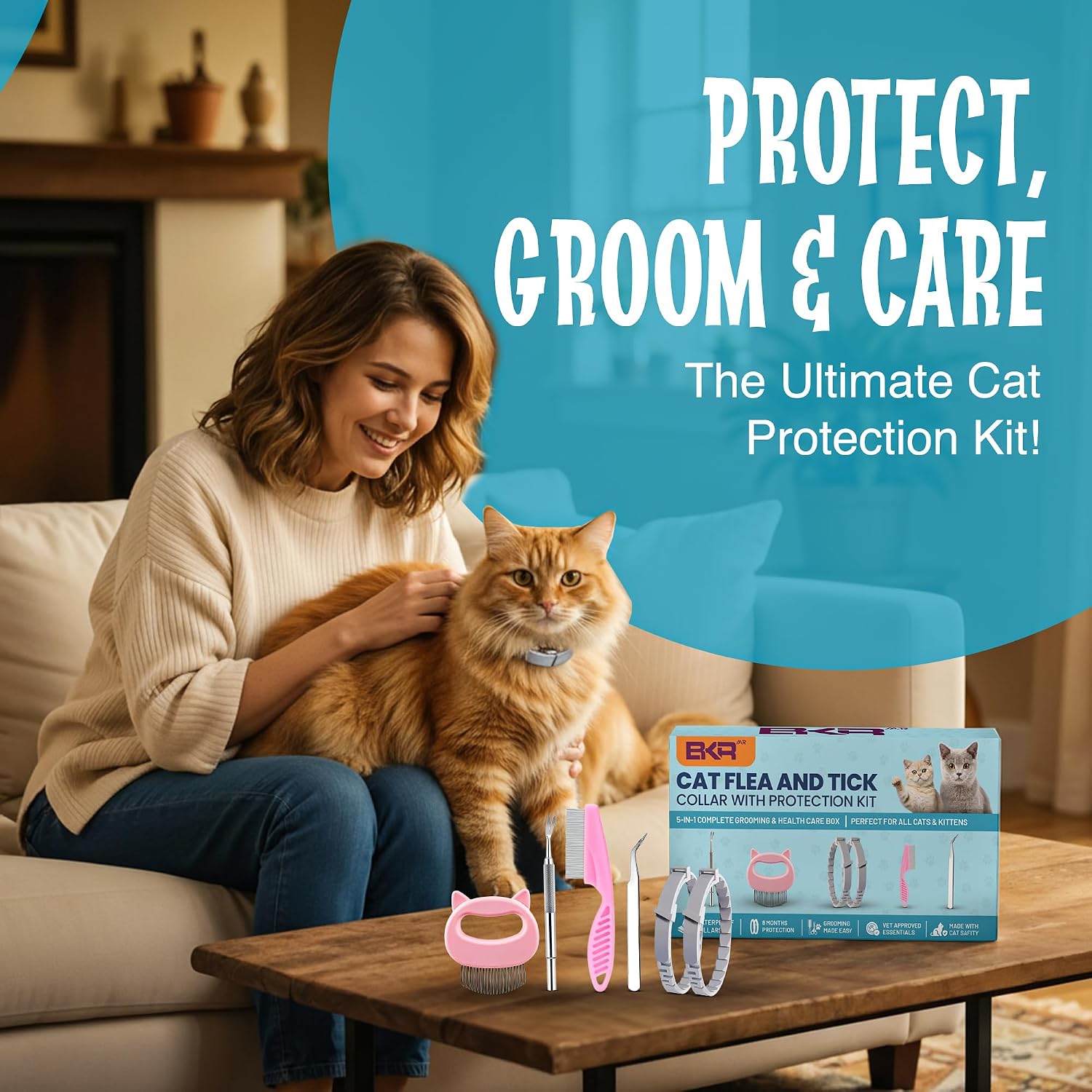 Complete 5-in-1 feline health and grooming box set