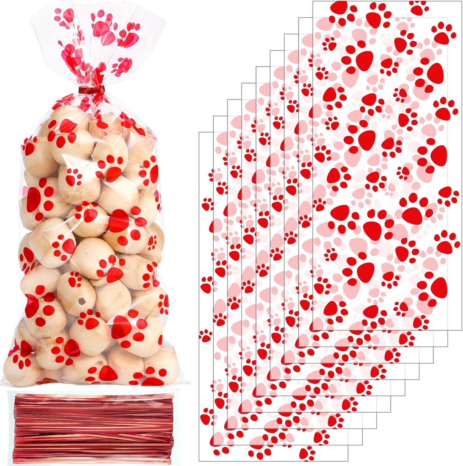 Blulu 100 Pieces Dog Treat Bags Puppy Party Favor Pet Paw Cone Cellophane Bags Candy Heat SealableDog Paw Gift with 100 Pieces Silver Twist Ties for Pet Cat Treat Party Favor(Black) - Image 10