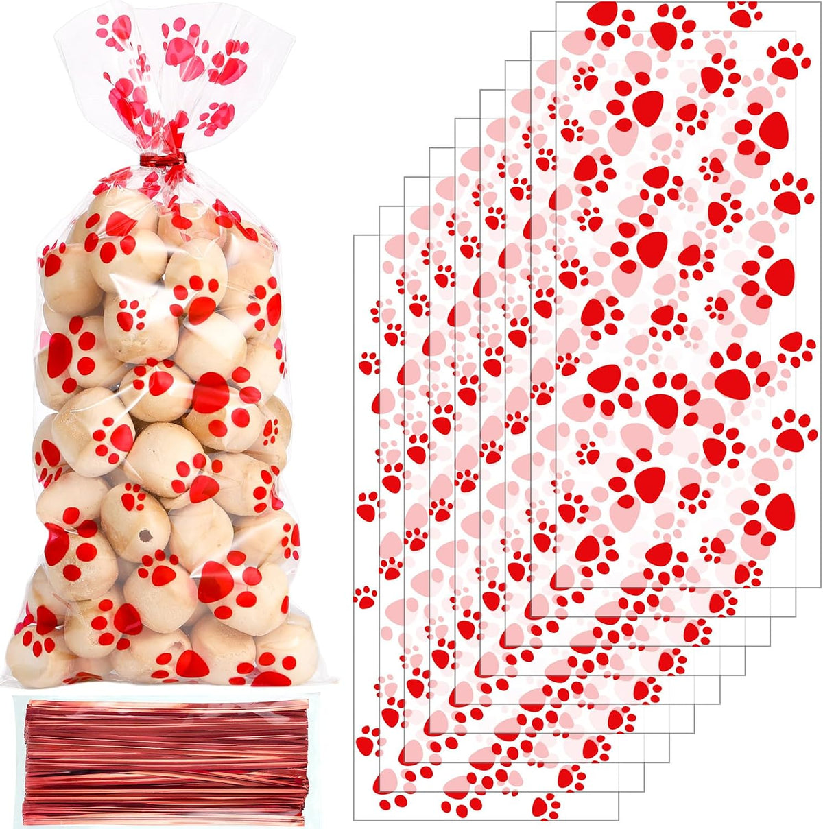Blulu 100 Pieces Dog Treat Bags Puppy Party Favor Pet Paw Cone Cellophane Bags Candy Heat SealableDog Paw Gift with 100 Pieces Silver Twist Ties for Pet Cat Treat Party Favor(Black) - Image 10