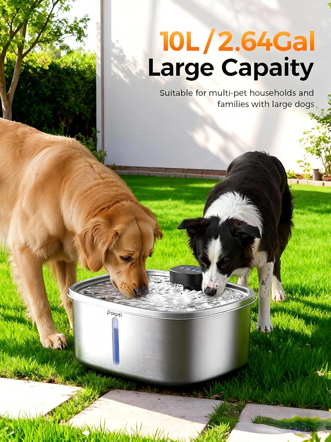 Pokpet wireless pet fountain with LED water level window