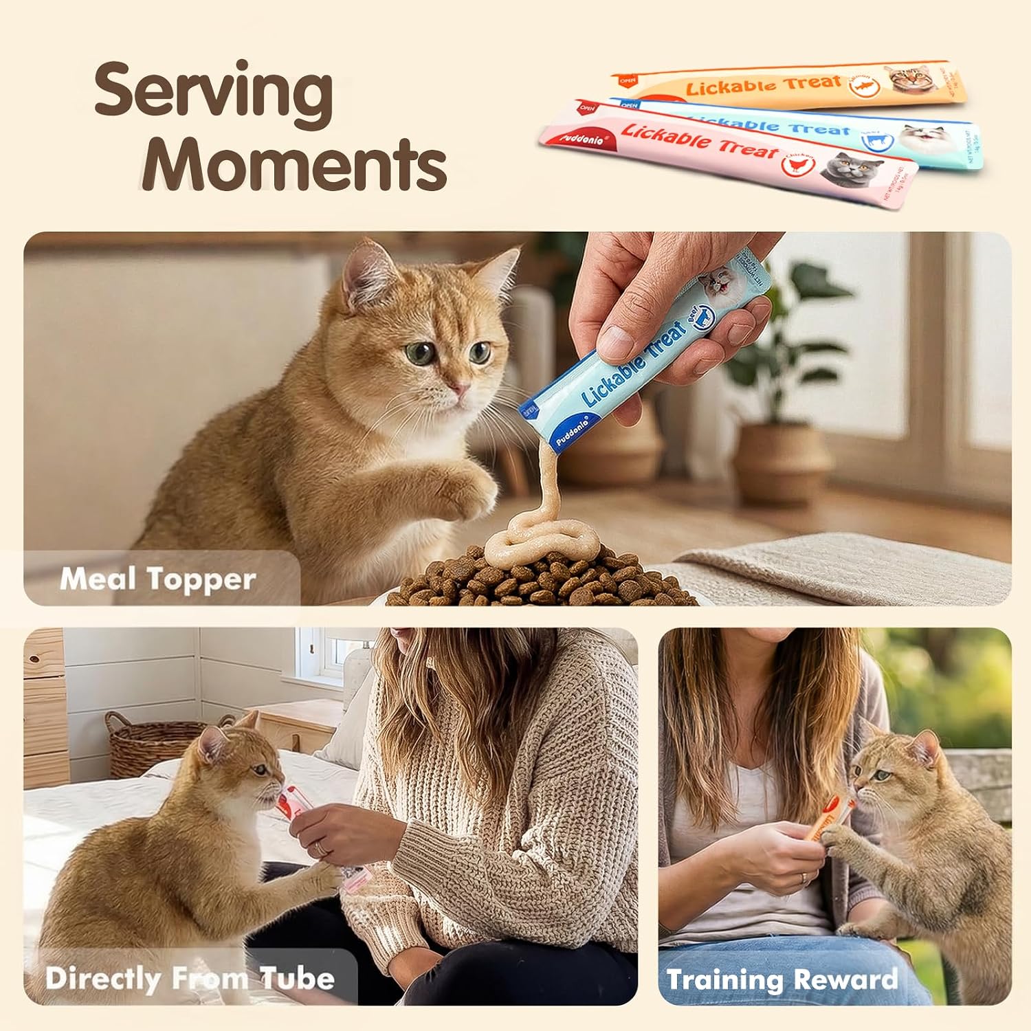 Cat enjoying salmon flavored lickable treat