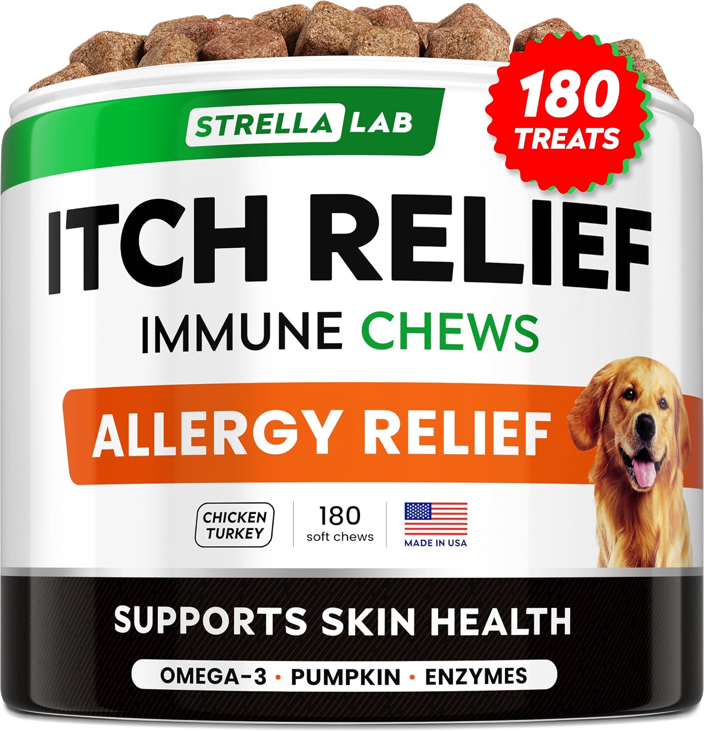 StrellaLab Dog Allergy Relief & Anti Itch Support Chews w/Omega 3: Real Ingredients, Real Taste! Skin & Coat Immune Supplement w/Fish Oil, Pumpkin & Enzymes - Developed by Experts - Made in USA -120Ct - Image 15