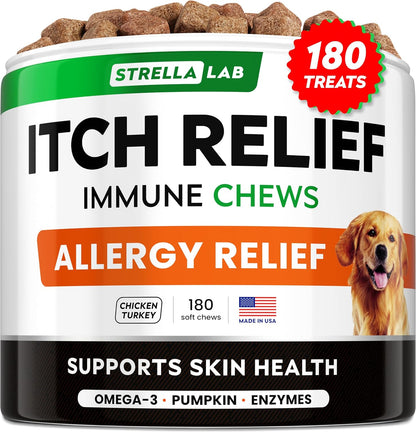 StrellaLab Dog Allergy Relief & Anti Itch Support Chews w/Omega 3: Real Ingredients, Real Taste! Skin & Coat Immune Supplement w/Fish Oil, Pumpkin & Enzymes - Developed by Experts - Made in USA -120Ct - Image 15