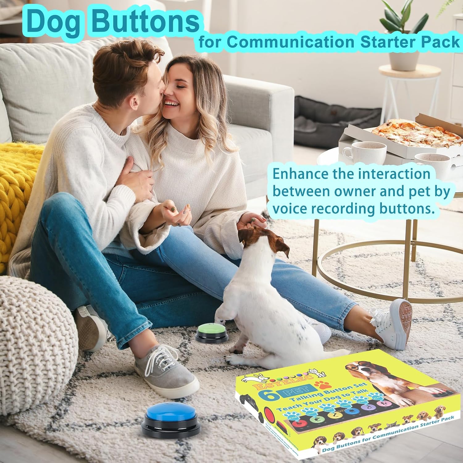 Sheet of thirty pre-printed visual scene stickers included in the ESYELEC pet training kit.