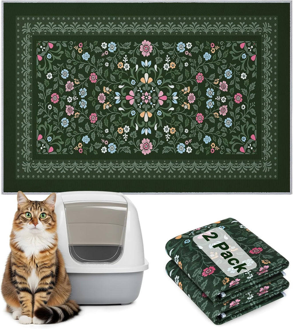 Bienbee Cat Litter Mat, 2PCS 33"x22" Machine Washable Litters Box Mats Non-Slip &Waterproof Cat Litters Trapping Mats Easy to Clean Mat for Litter Box Less Waste Protects Floors Dark Green L - Image 11