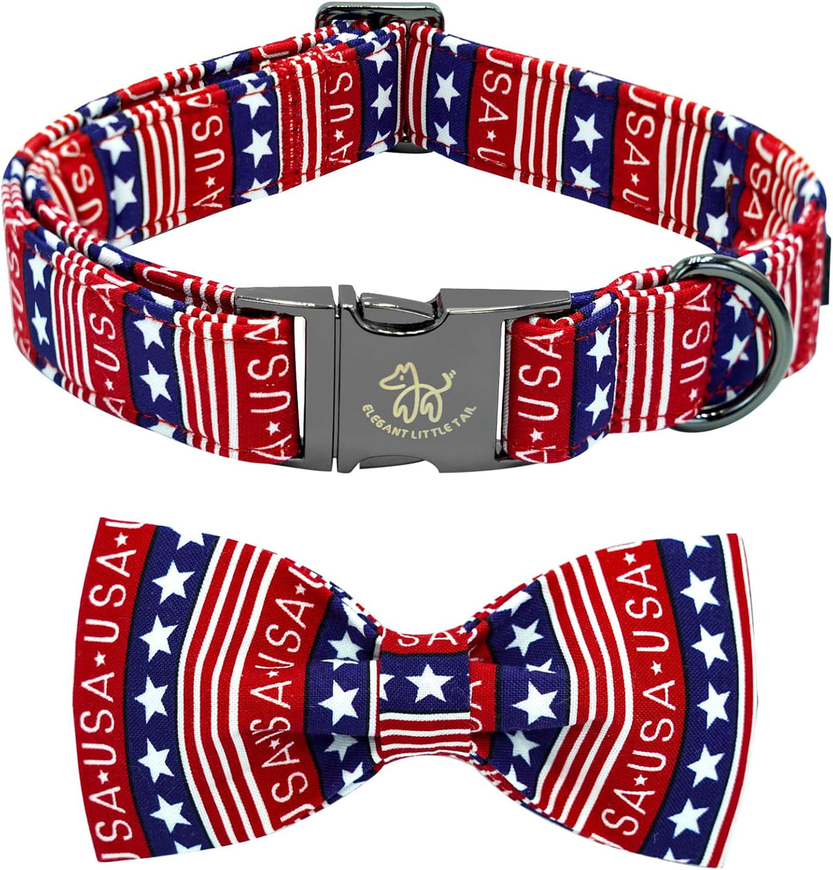 Elegant little tail Independence Dog Collar, July 6th American Flag Bowtie Puppy Collars, Hoiday Pet Collars Cute Pet Bowtie Dog Collar for Medium Dogs - Image 10