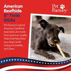 Close up of Pet Factory natural rawhide twist sticks for dogs