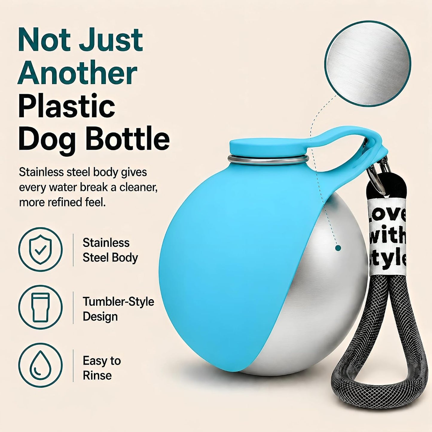 Oplope outdoor pet hydration bottle showing secure seals and components