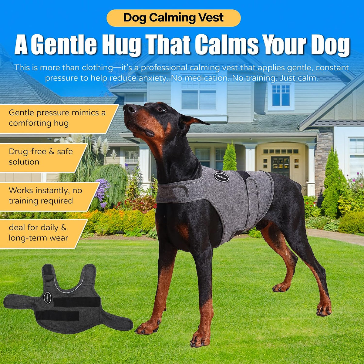 Close up of breathable fabric on Harbyel dog calming vest