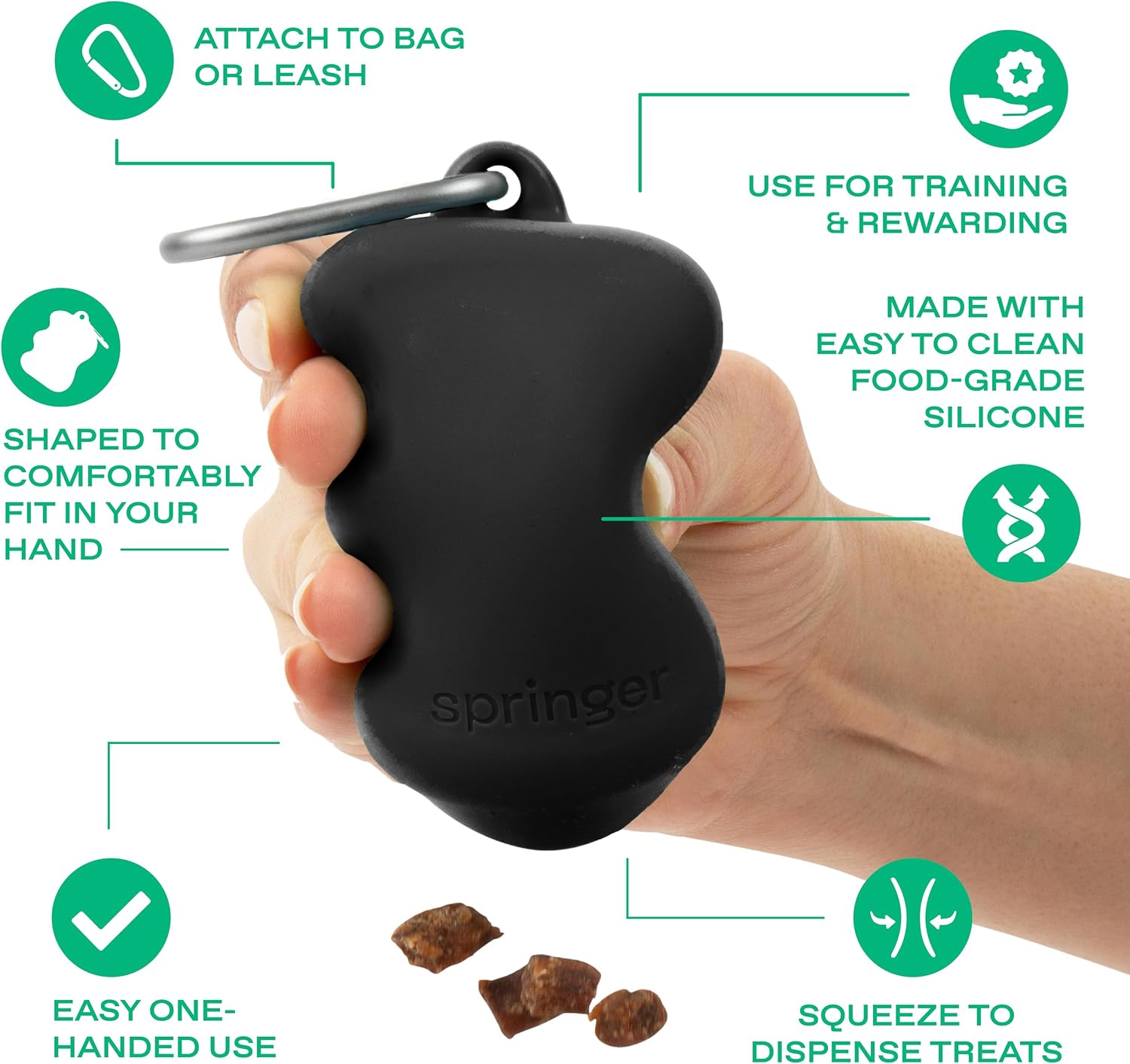Springer squeezable dog training bag with carabiner clip