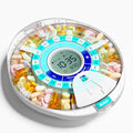 Windtrace automatic pill dispenser front view showing large LCD screen and electronic medicine management interface