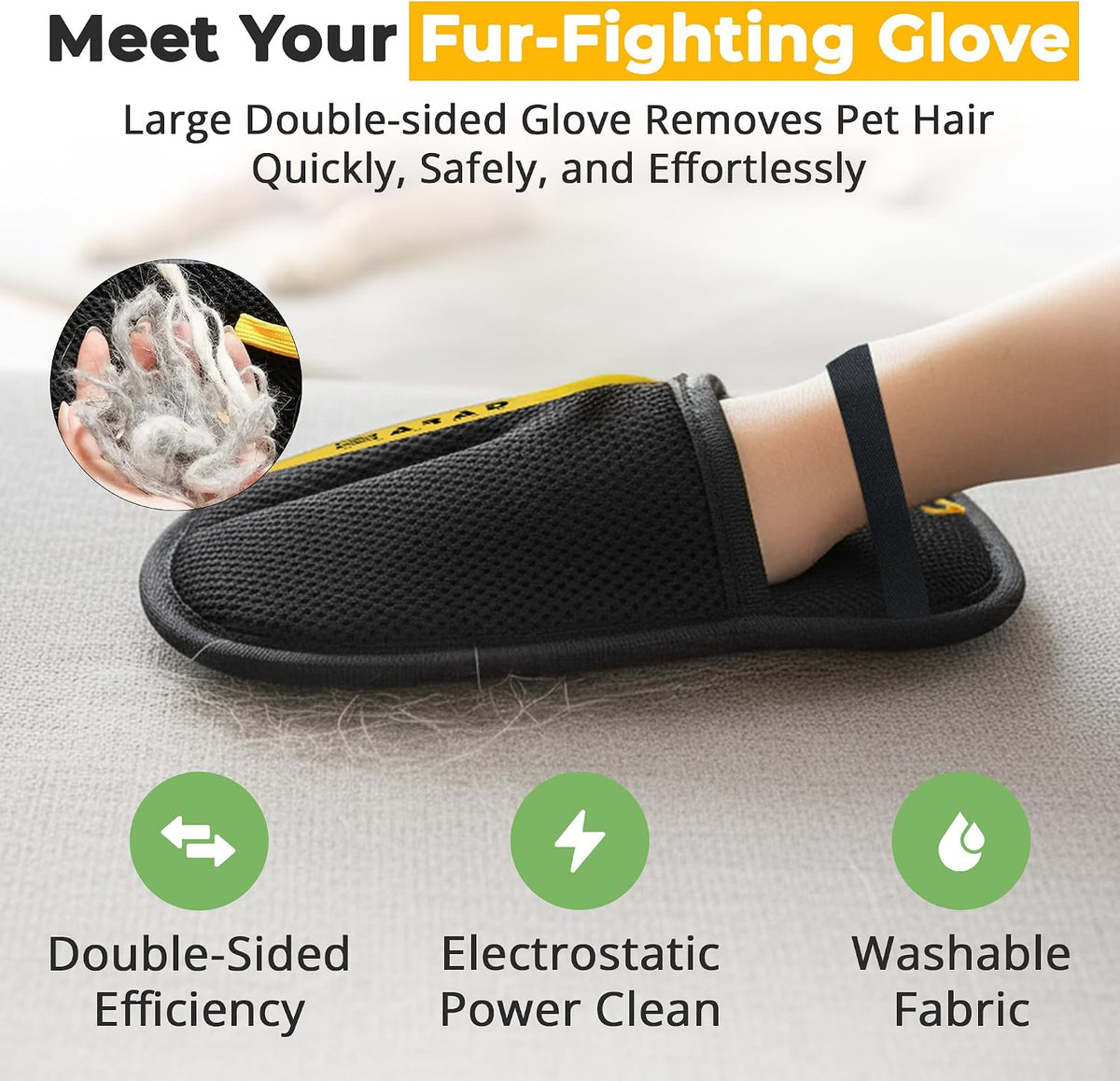 ZARAD pet hair removal glove mesh backing with elastic wrist cuff