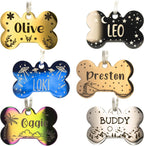 PetANTastic personalized dog tag front view showing deep engraved text on bone shape